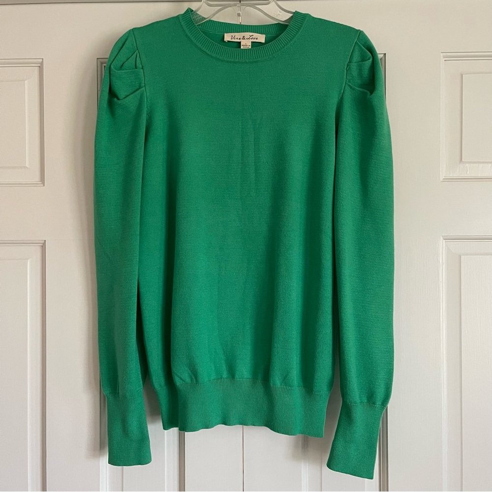 Vine & Love Green Puff Sleeve Crew NeckSweater Size L